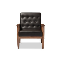 Baxton Studio BBT8013-Brown Chair Sorrento Mid-Century Retro Modern Leather Upholstered Wooden Lounge Chair